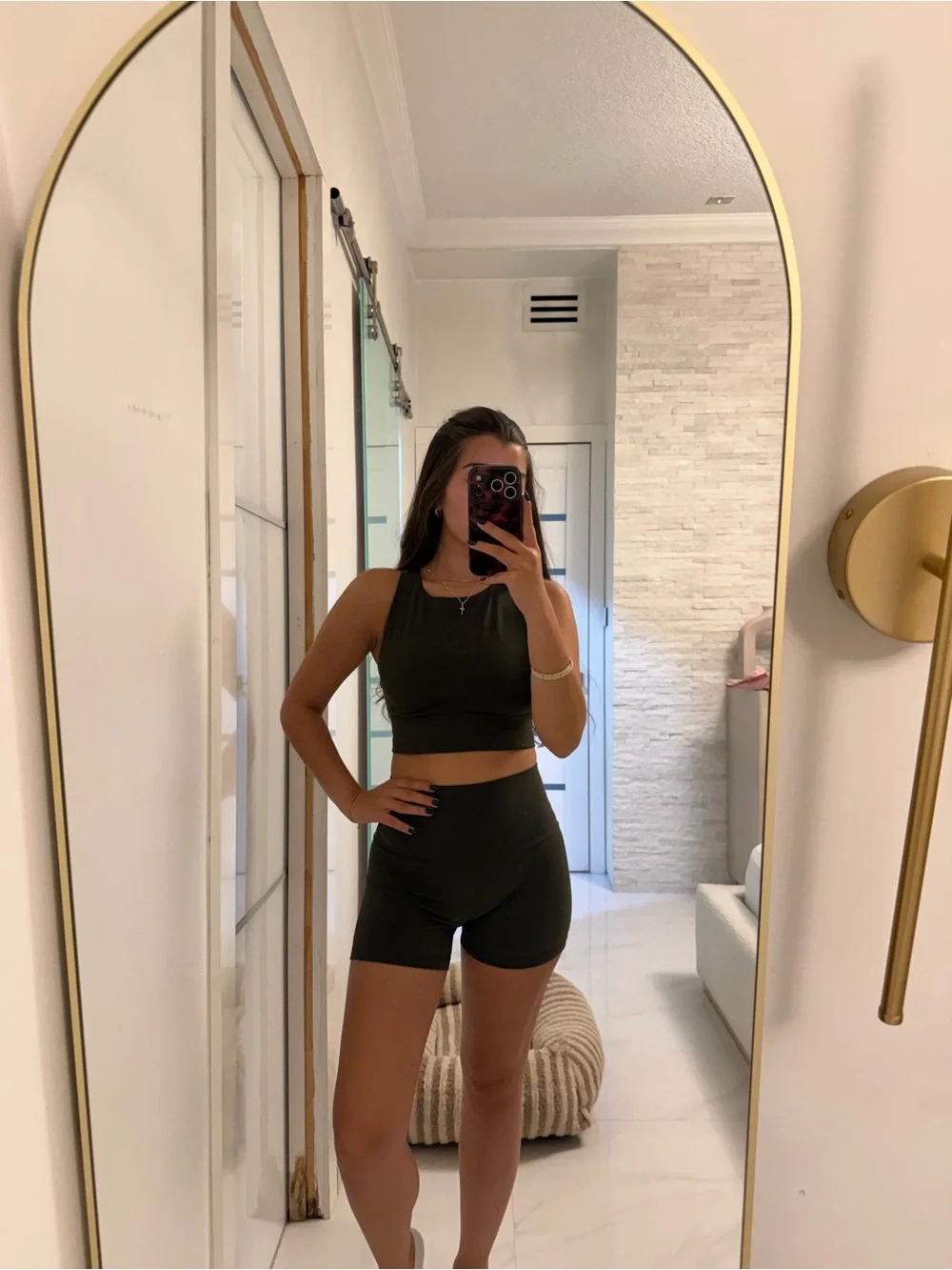 CRZ YOGA Olive Green High-Waist Athletic Bike Shorts
